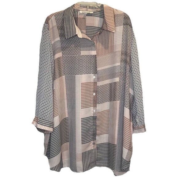 Rose + Olive Women’s Colorful Patterned 3/4 Sleeve Button Up Blouse Top Sz 1X - Picture 1 of 10